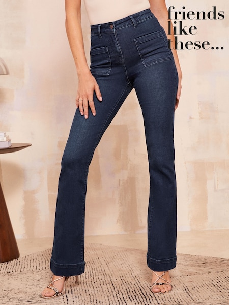 Friends Like These Inky Blue Petite High Waist Pocket Flare Jeans (AV7126) | €52