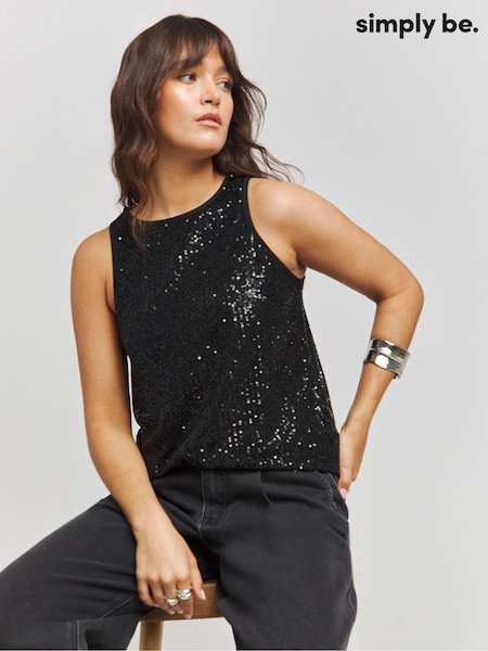 Simply Be Black Linear Sequin Racer Tank (AV7153) | €32
