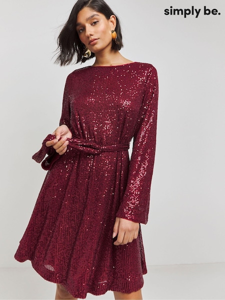 Rot - Simply Be Sequin Belted Skater Dress (AV7164) | 47 €