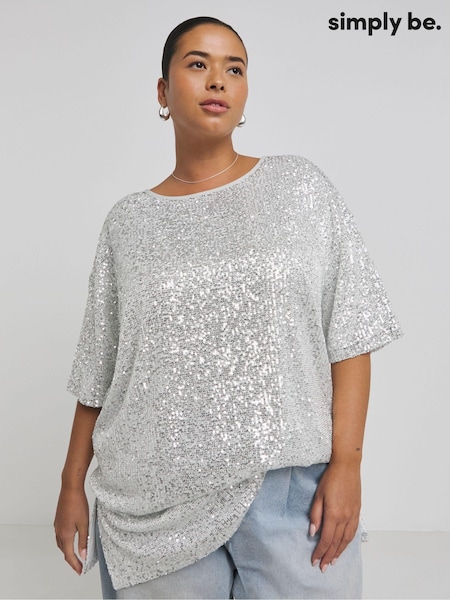 Simply Be Oversized Linear Sequin T-Shirt (AV7168) | €44