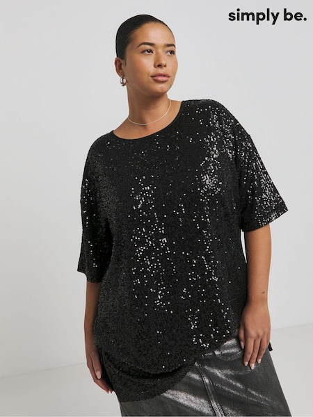 Simply Be Oversized Linear Sequin T-Shirt (AV7171) | 146 LEI