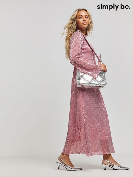 Simply Be Pink Stretch Sequin Midaxi Dress (AV7172) | 225 QAR