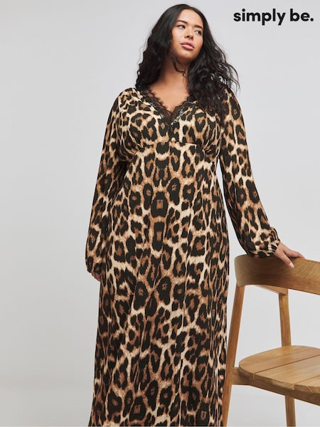 Simply Be Leopard Print Waffle Lace Trim Midi Dress (AV7180) | 96 QAR