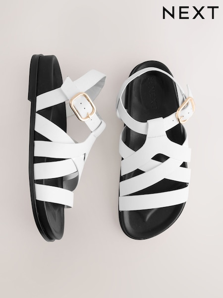 White Leather Cross Strap Footbed Sandals (AV7190) | €80.50