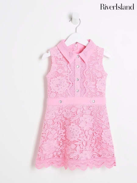 River Island Pink Girls Lace Collar Shirt Dress (AV7210) | €45