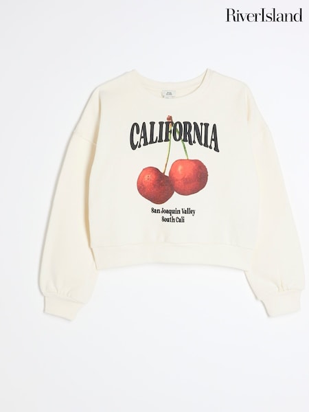 River Island Cream Girls Cream California Cherry 100% Cotton Sweat (AV7211) | AED46