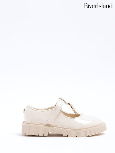 River Island Cream Girls Patent Mary Jane Shoes (AV7228) | €31