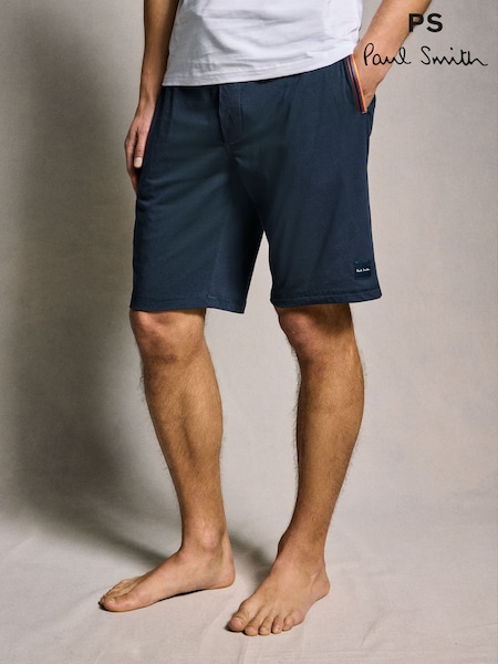PS Paul Smith Navy Logo Lounge 100% Cotton Jersey Shorts (AV7246) | 338 LEI