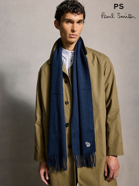 Azul marino - Ps Paul Smith Wool Zebra Print Logo Stripe Scarf (AV7251) | 99 €