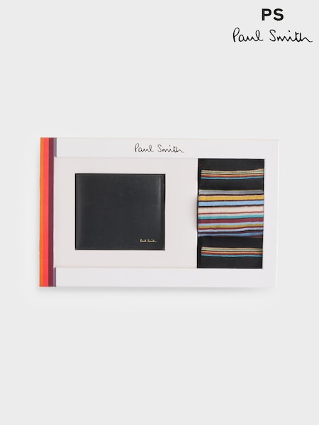 PS Paul Smith Multi Signature Stripe Socks and Leather Stripe Card Holder Gift Set (AV7253) | €179