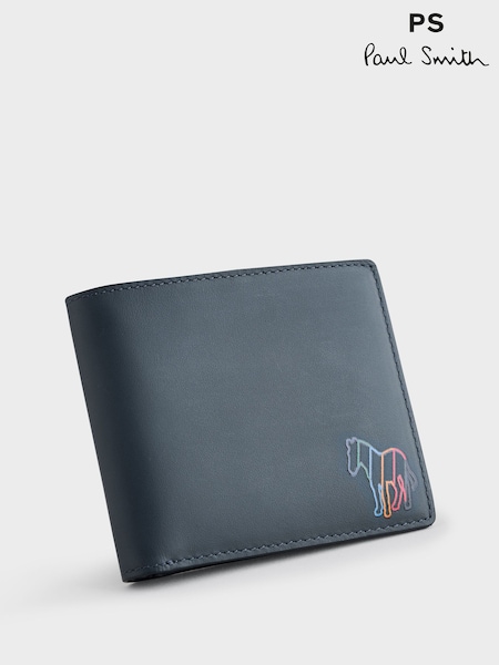 PS Paul Smith Navy Zebra Print Logo Leather Bifold Wallet (AV7257) | 643 QAR