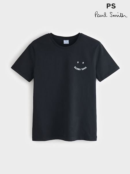 Negru - PS Paul Smith Smiley Face Logo 100% Cotton T-Shirt (AV7306) | 443 LEI