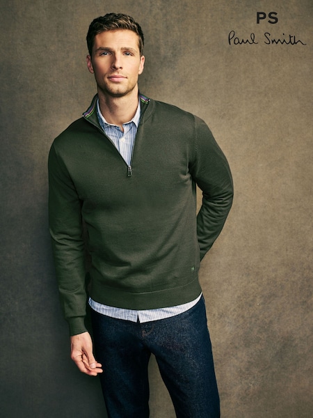 Vihreä - Ps Paul Smith 100% Organic Cotton Quarter Zip Jumper (AV7317) | €159