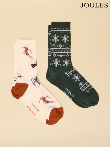 Joules Everyday Green/White 2 Pack Cotton Blend Socks (AV7343) | €14