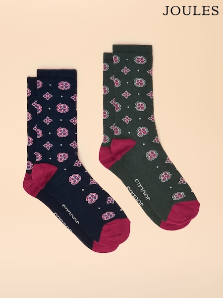 Joules Everyday Green/Navy 2 Pack Socks (AV7349) | R$ 100