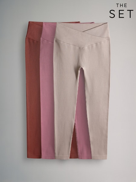 The Set Brown/Pink/Neutral 3 Pack Ribbed Seamless Leggings (AV7370) | R$ 295