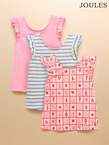 Rosa - Joules Butterfly Frill Sleeve Vest Three Pack (AV7414) | 45 € - 54 €