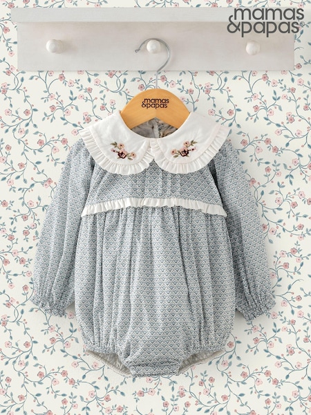 Mamas & Papas Blue 100% Cotton Geometric Shortie Romper (AV7472) | 182 LEI