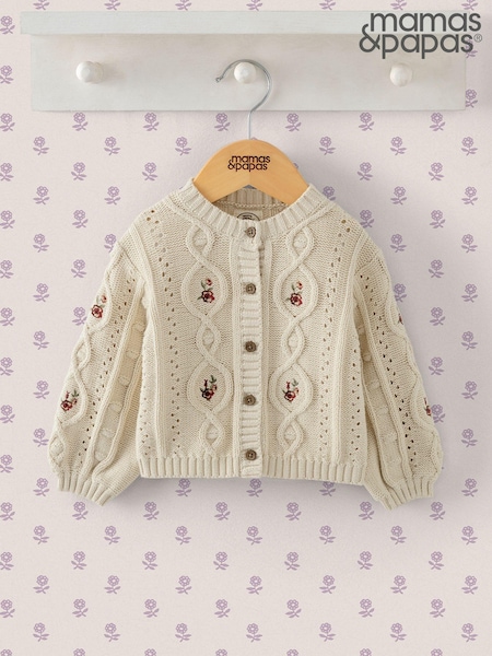 Mamas & Papas Cream 100% Cotton Embroidered Floral Cardigan (AV7473) | € 26