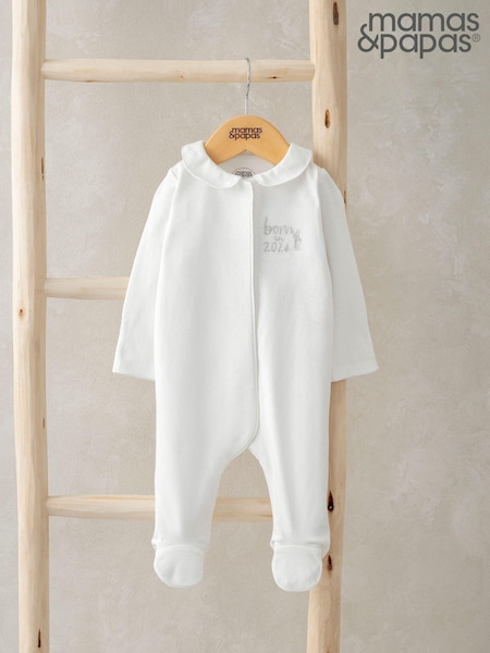 Mamas & Papas 100% Cotton Born in 2024 White Sleepsuit (AV7478) | €14.50