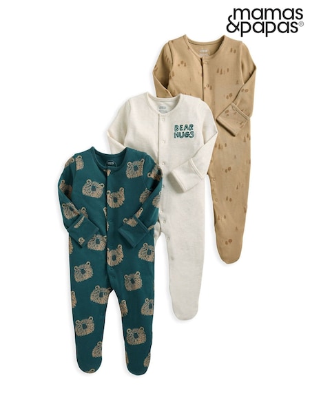 Mamas & Papas Bear 100% Cotton Brown Sleepsuits 3 Pack (AV7482) | € 20
