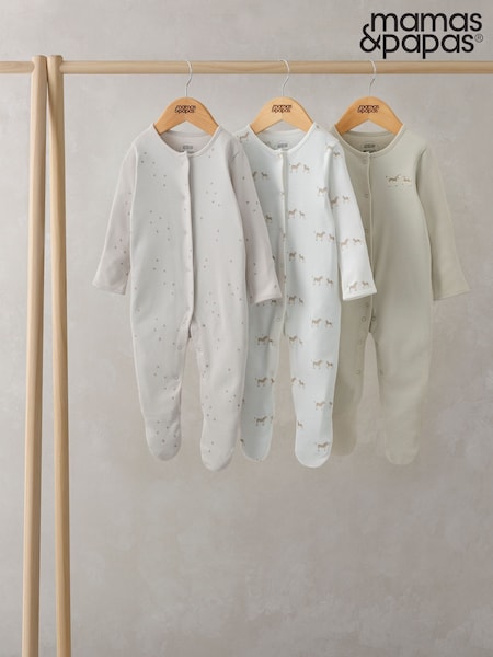 Mamas & Papas Wild Animals Print 100% Cotton Brown Sleepsuits 3 Pack (AV7483) | 34 €