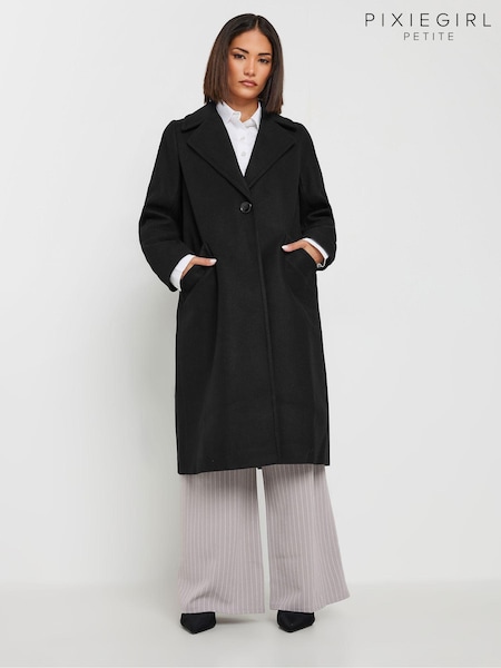 PixieGirl Petite Black Button City Coat (AV7487) | ₪327