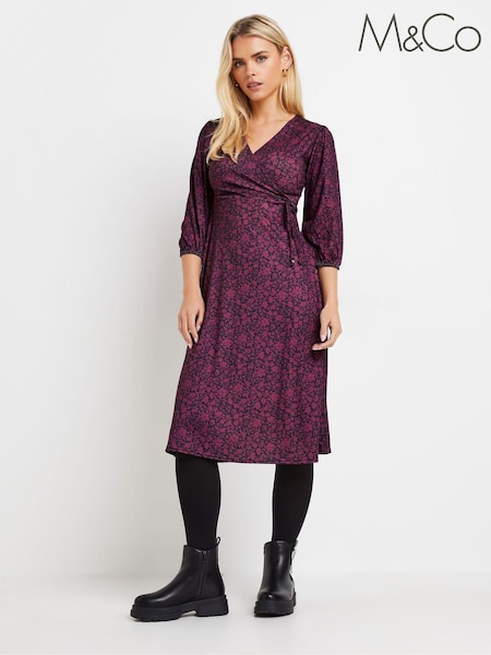 M&Co Purple Petite 3/4 Sleeve Dress (AV7502) | €56