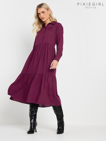 PixieGirl Petite Red Long Sleeve Smock Button Midi Dress (AV7504) | €45