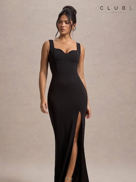 Schwarz - Club L London Ashburn Strappy Sweetheart Split Maxi Dress (AV7517) | 133 €