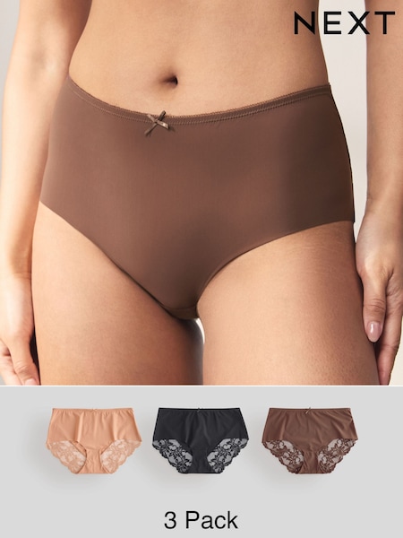 Черный / Карамельный телесный / Шоколадный телесный - No VPL Lace Back Briefs 3 Pack (AV7524) | €20