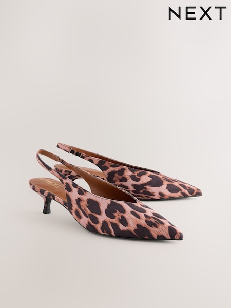 Leopard Standard/Wide Fit Forever Comfort® Point Toe Low Slingback Kitten Heels (AV7536) | R$ 245