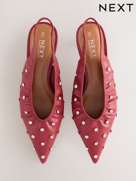 Punainen - Forever Comfort ® pistekärkiset nappikoristeet omaavat matalat slingback-korkokengät (AV7540) | €58