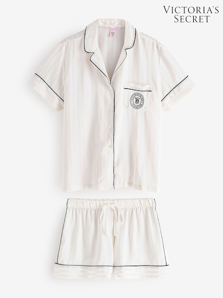 Victoria's Secret White Stripe Satin Short Pyjama Set (AV7564) | €75