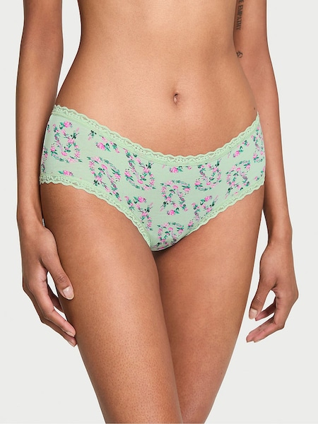Victoria's Secret Mint Green Floral Logo Cheeky Cotton Lace Waist Knickers (AV7576) | €10.50