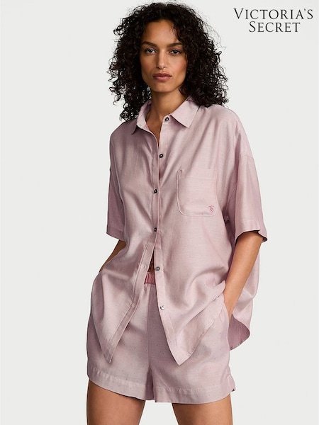 Victoria's Secret Nostalgia Rose Pink Herringbone Cotton Modal Short Pyjama Set (AV7580) | €63