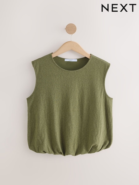 ירוק חאקי - Slub Bubble Hem Sleeveless Tank Top (AV7676) | ‏53‏₪