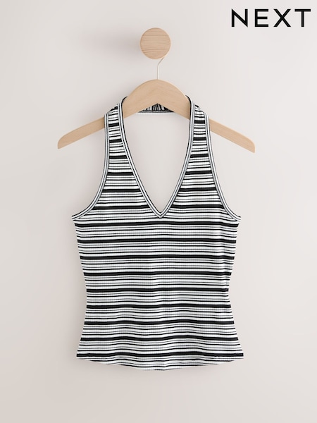 Monochrome Striped Rib Halter Neck Vest (AV7680) | kr217