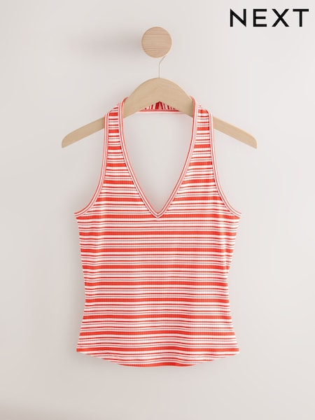 Red/White Striped Rib Halter Neck Vest (AV7687) | €22