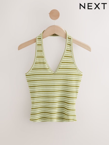 Green/White Striped Rib Halter Neck Vest (AV7688) | kr217
