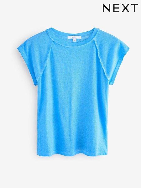Sininen - Pesty avoimen sauman yksityiskohdat Raglan Lyhyt hiha  100% Puuvilla Pyöreä kaula-aukko T-paita (AV7690) | €25