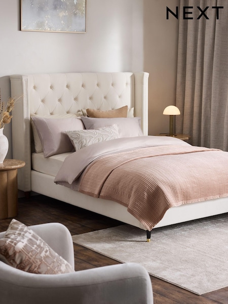 Natural Oyster Soft Velvet Grayson Upholstered Bed Frame (AV7700) | €775 - €1,000