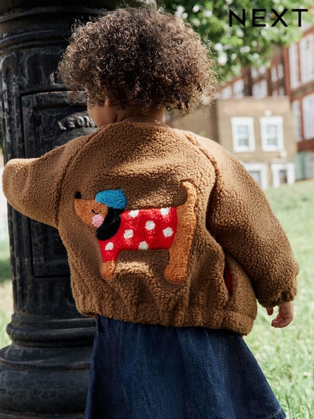 Brown Sausage Dog Borg Fleece Bomber Jacket (3mths-8yrs) (AV7723) | AED102 - AED132