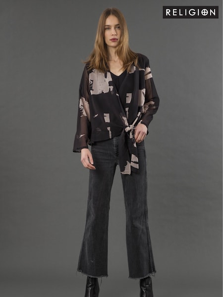 Religion Black Infinity Wrap Top With Tie Front In Hand Painted Prints (AV7728) | 3,605 UAH