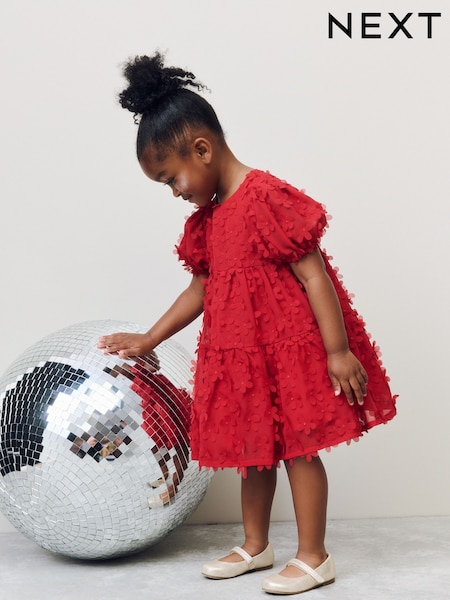 Red Short Sleeve 3D Flowers Dress (3mths-8yrs) (AV7731) | AED91 - AED112