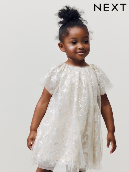 Silver Star Sequin Mesh Party Dress (12mths-8yrs) (AV7745) | R$ 235 - R$ 295