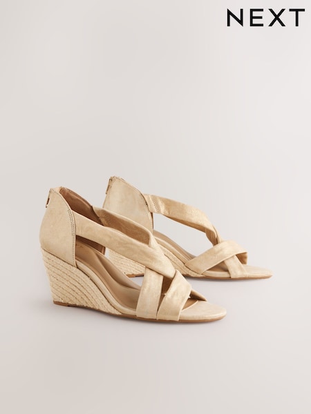 Gold Forever Comfort® Premium Leather With Motionflex Soft Twist Espadrille Wedges (AV7751) | €90.50