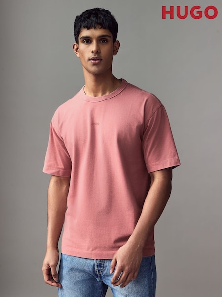 HUGO Pink Hugo Logo Print 100% Cotton Jersey Relaxed-Fit T-Shirt (AV7793) | 292 QAR