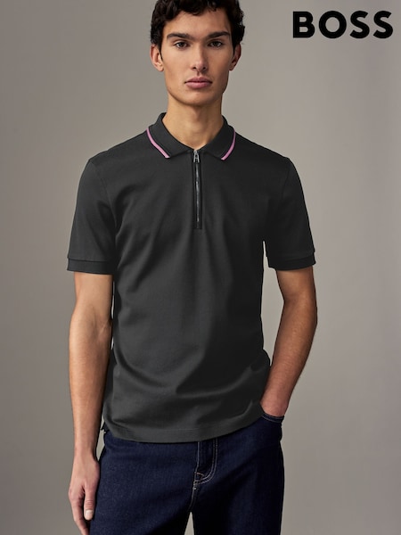 BOSS Black Regular Fit Zip Placket Structured Polo Shirt (AV7805) | €79