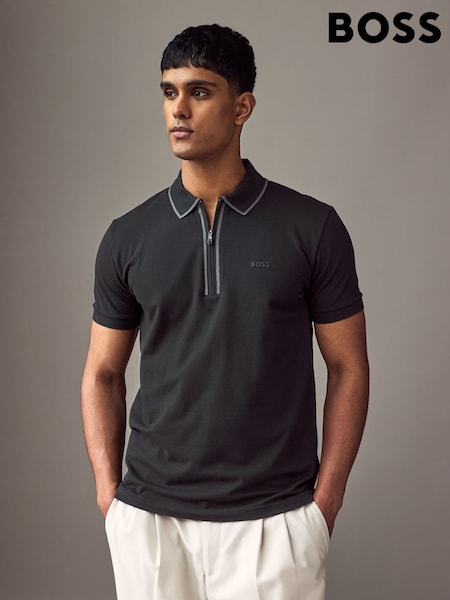 BOSS Black Philix Tape Zip Neck Contrast Detail Knit Polo Shirt (AV7807) | €130